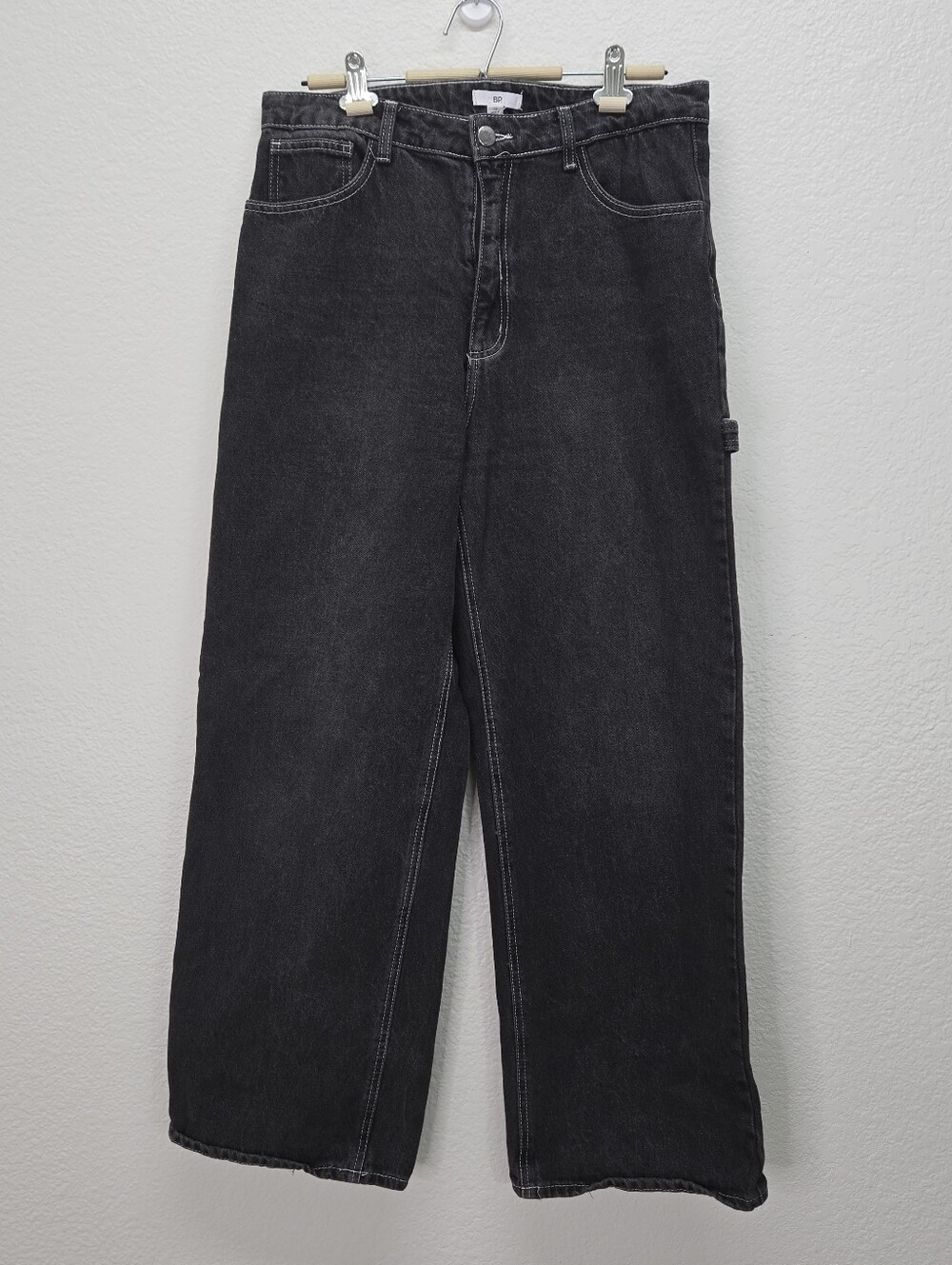 BP. Contrast Stitch Wide Leg Carpenter Jeans in the Faded Black Size 32 Grunge